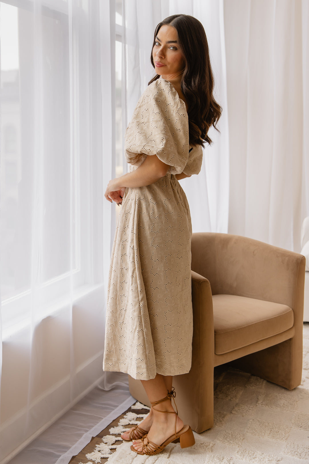 Skye Natural Knotted Embroidered Dress