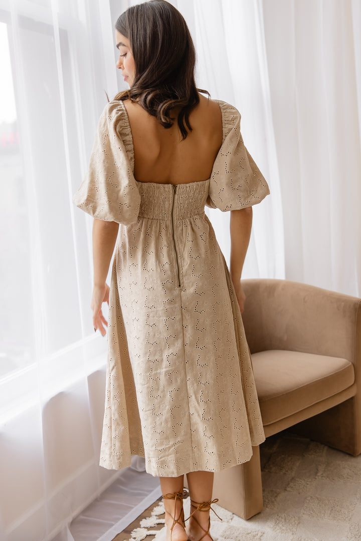 Skye Natural Knotted Embroidered Dress