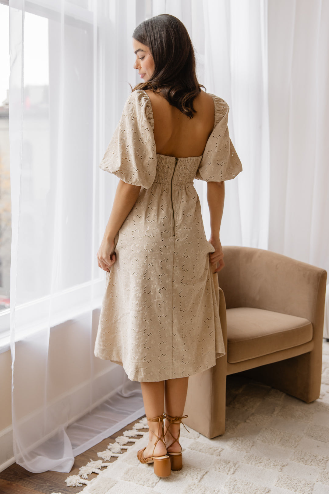 Skye Natural Knotted Embroidered Dress