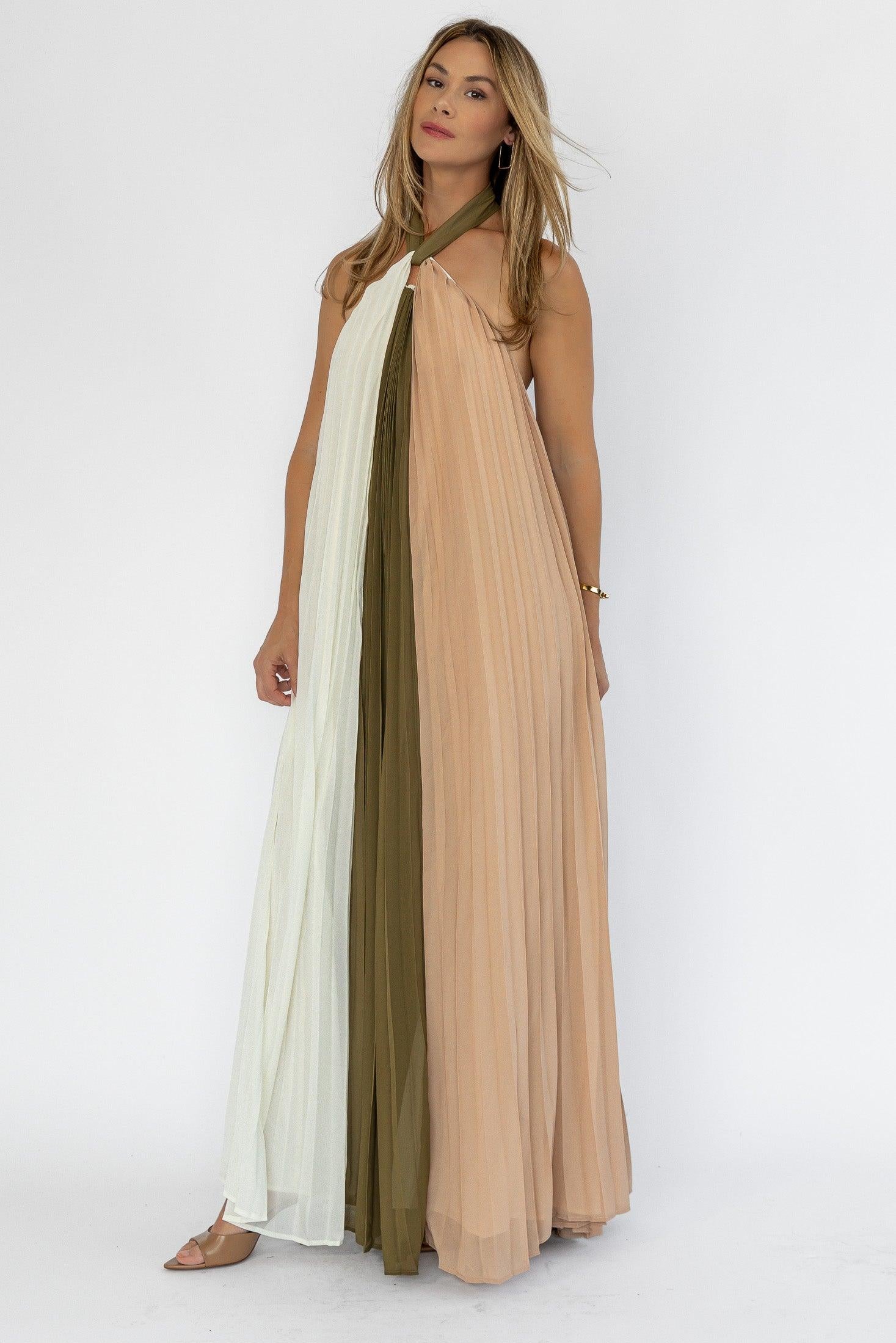 Sorin Olive Color Block Maxi Dress