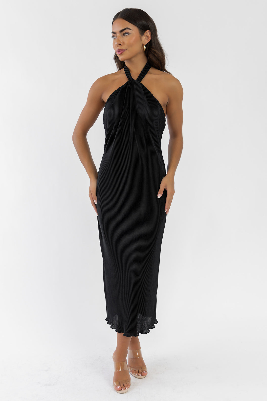 Sunset Secret Black Halter Midi Dress - Final Sale