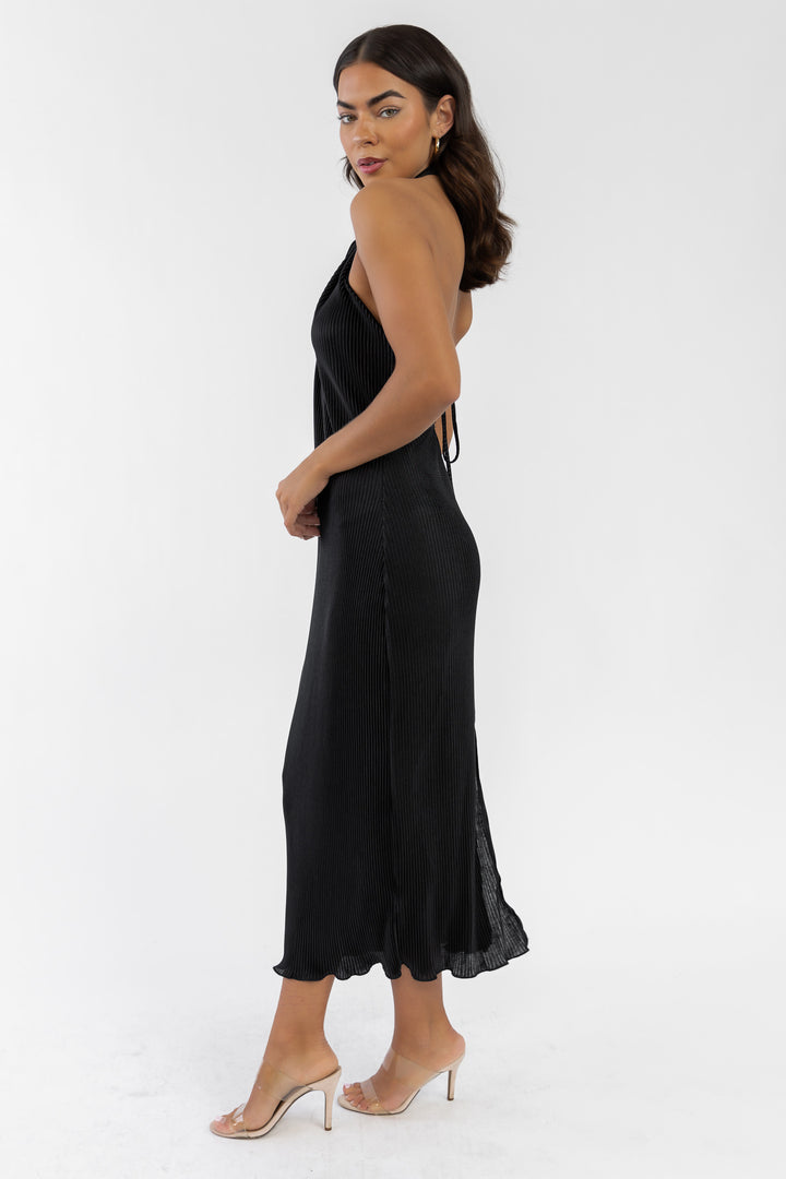 Sunset Secret Black Halter Midi Dress - Final Sale