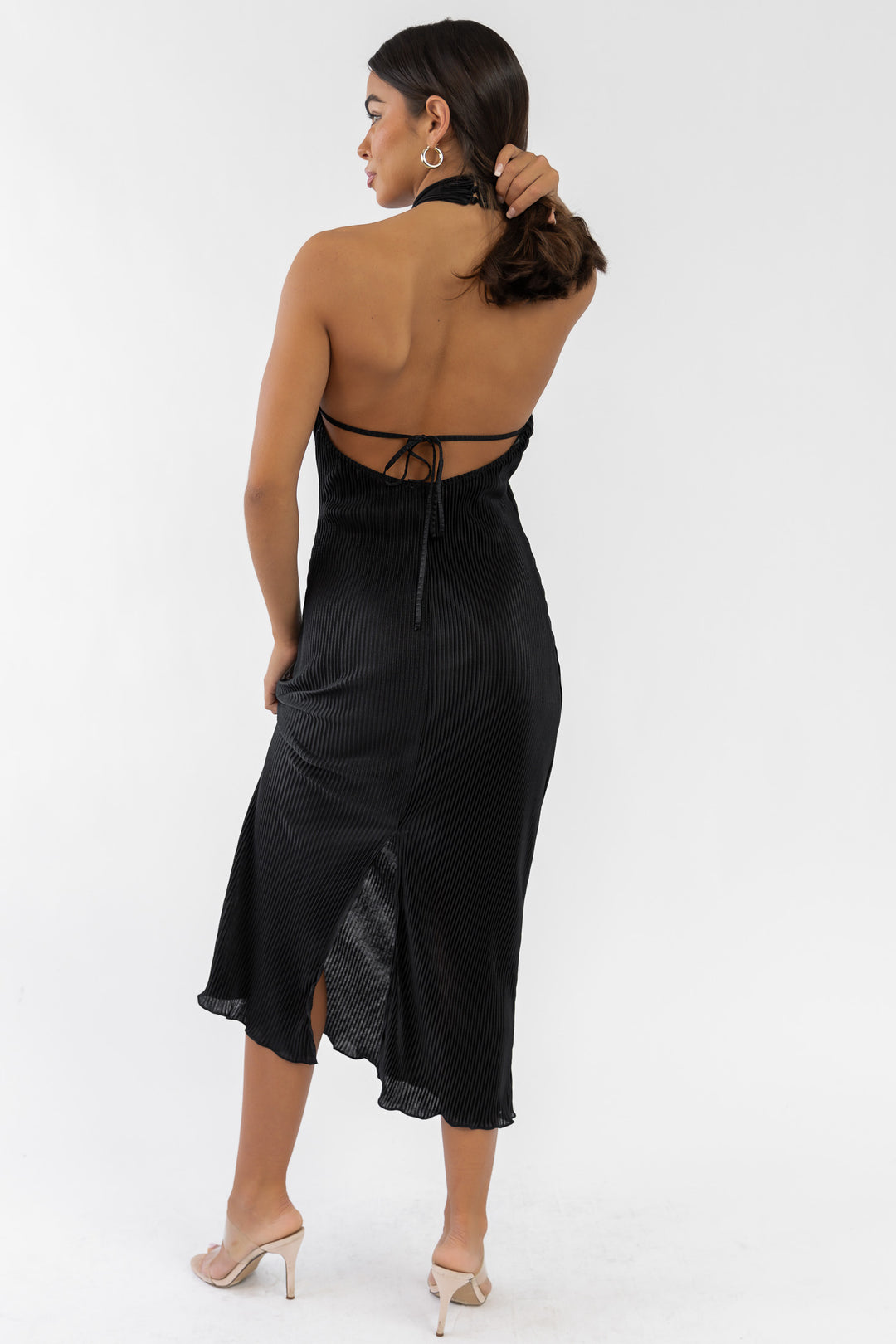 Sunset Secret Black Halter Midi Dress