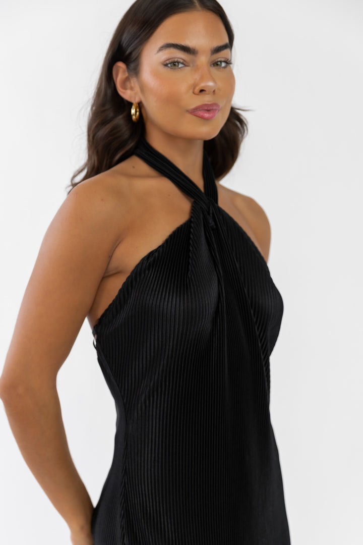 Sunset Secret Black Halter Midi Dress - Final Sale