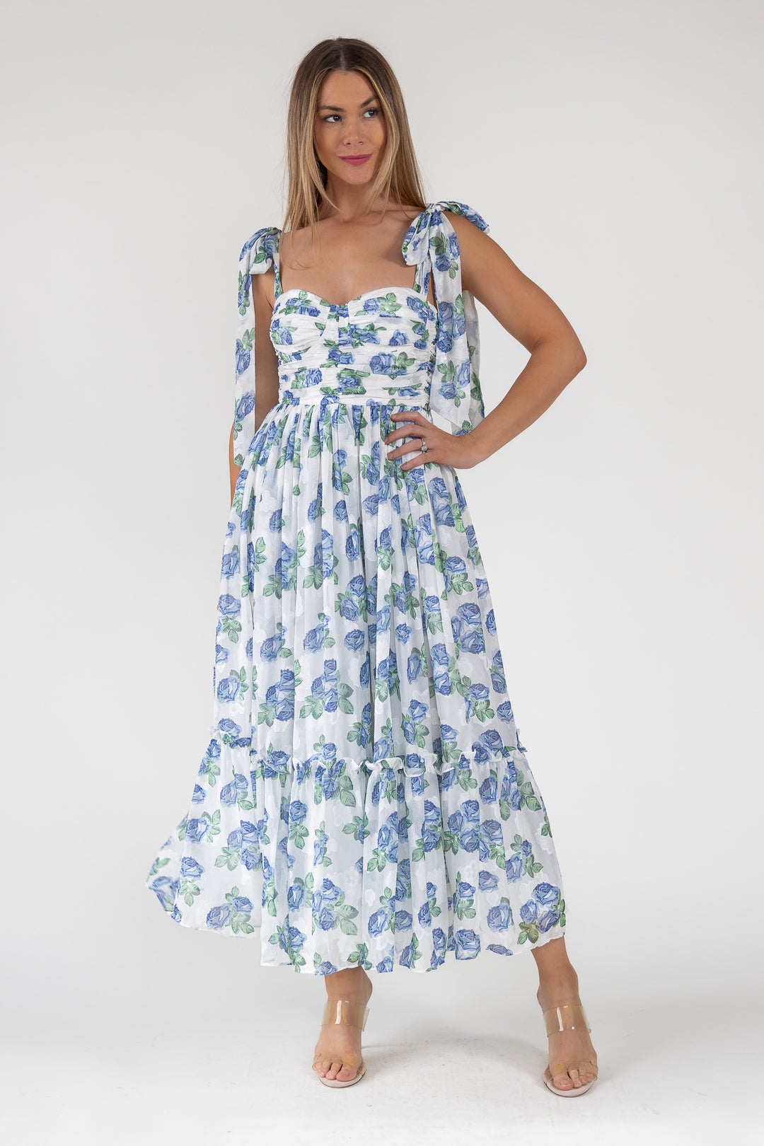 Sweet Serenade Blue Floral Maxi Dress