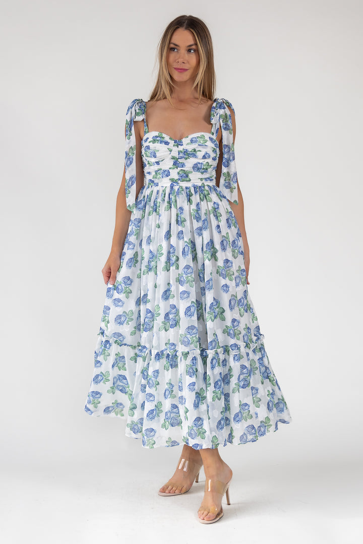 Sweet Serenade Blue Floral Maxi Dress