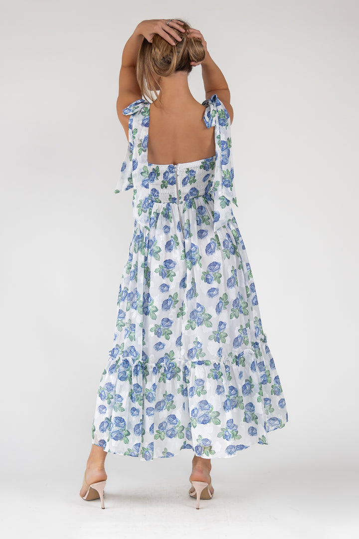 Sweet Serenade Blue Floral Maxi Dress