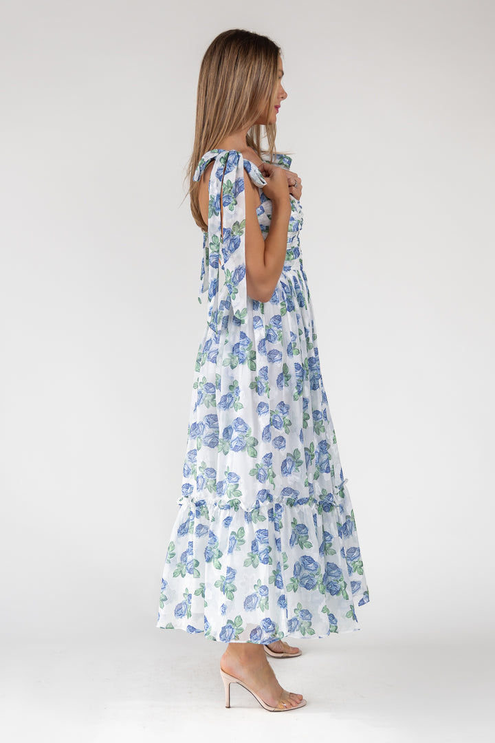 Sweet Serenade Blue Floral Maxi Dress