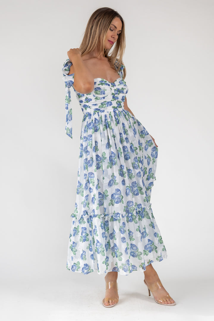 Sweet Serenade Blue Floral Maxi Dress