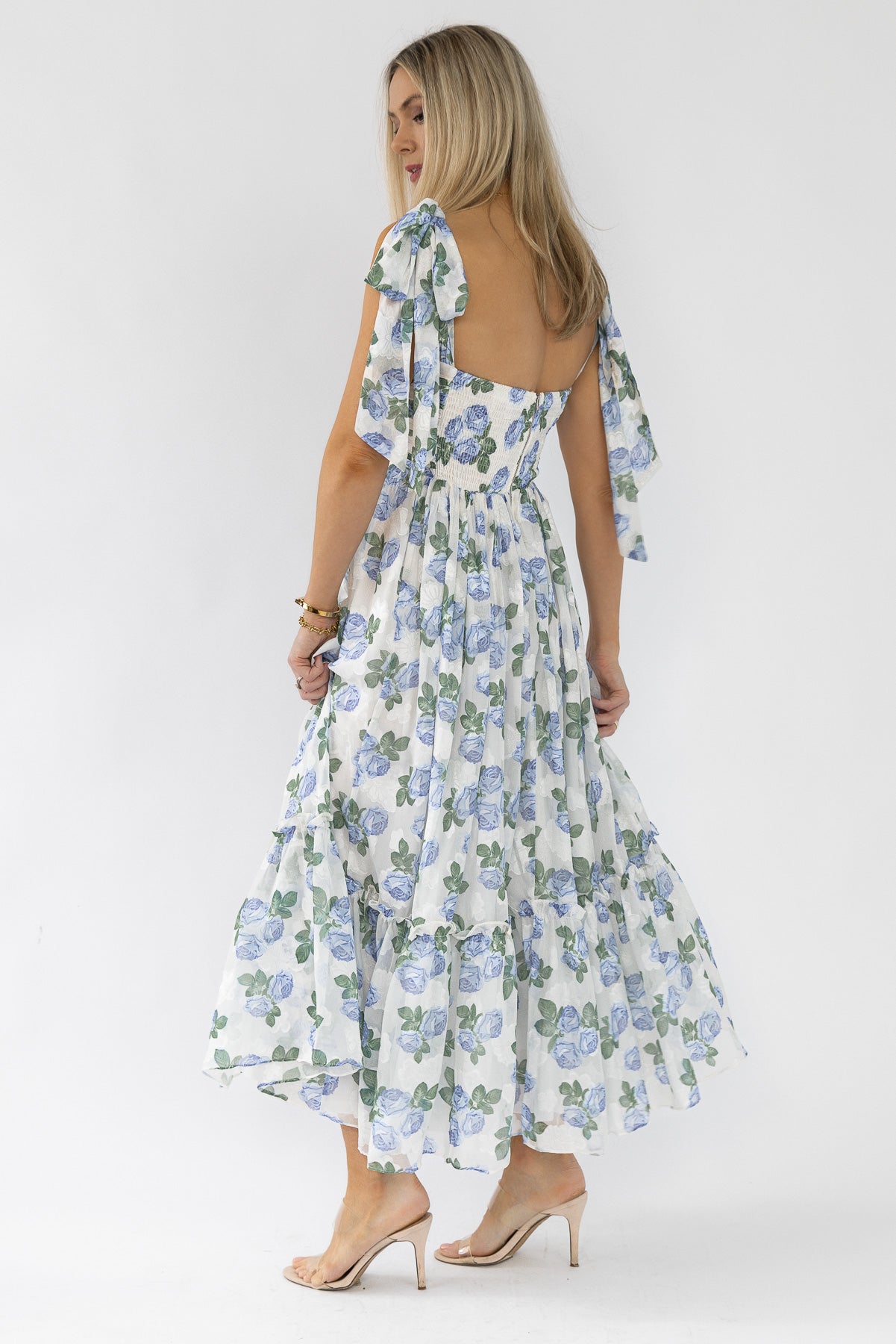Sweet Serenade Green & Blue Floral Corset Maxi Dress