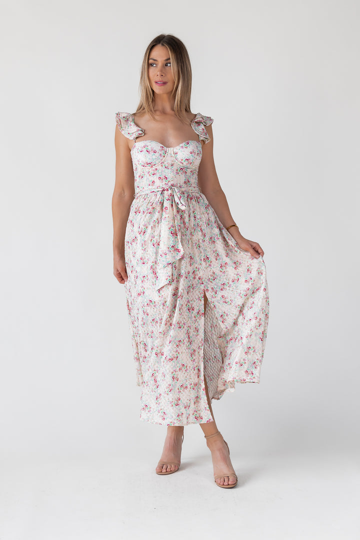 Vara Blush Floral Corset Maxi Dress