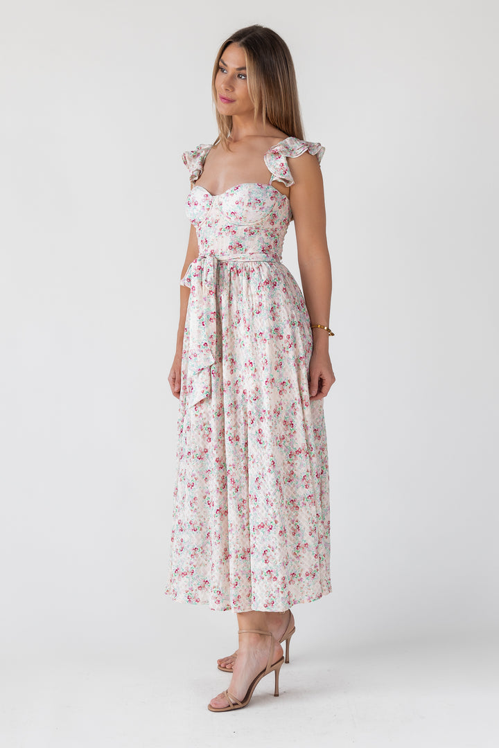 Vara Blush Floral Corset Maxi Dress