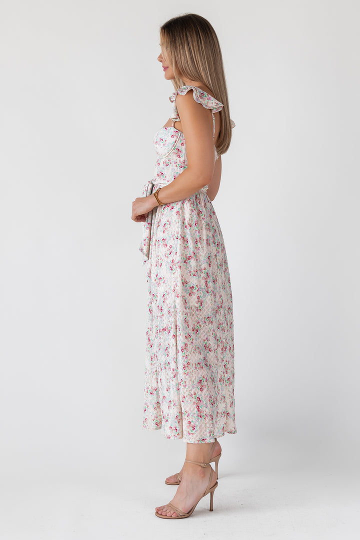 Vara Blush Floral Corset Maxi Dress