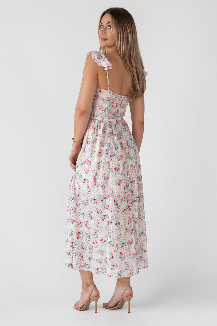 Vara Blush Floral Corset Maxi Dress