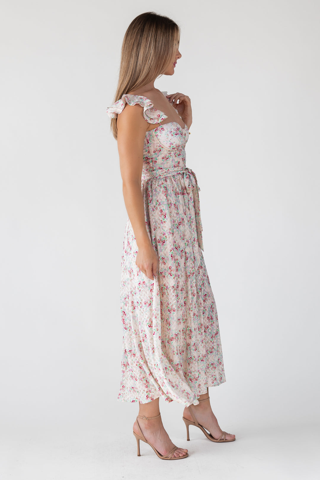 Vara Blush Floral Corset Maxi Dress