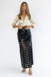 Vesper Faux Leather Circle Cut Skirt