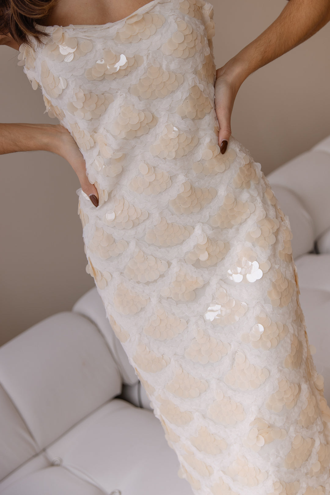 Vivi Cream Sequin Midi Dress