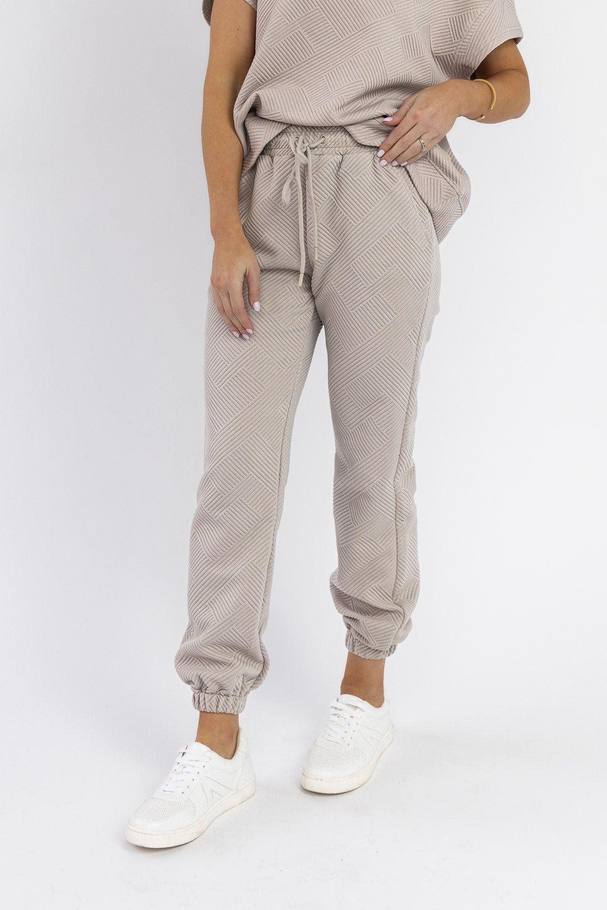 Weekend Vibe Textured Joggers in Grey, Chic Women's Fashion