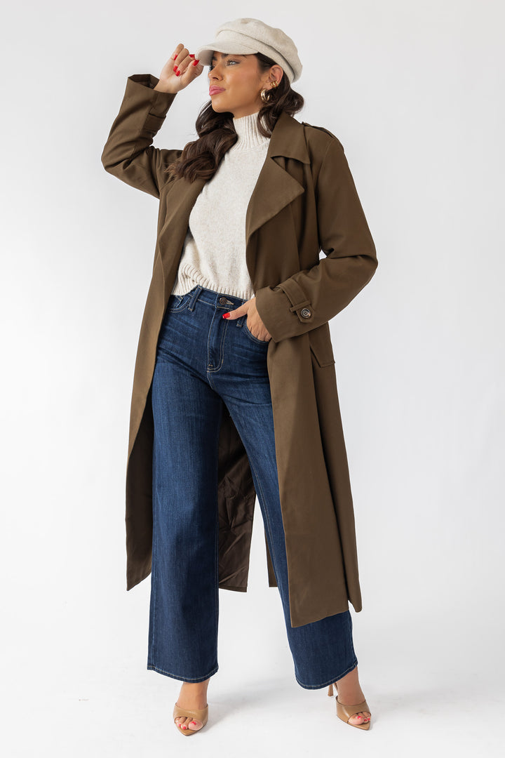 Wynn Khaki Belted Long Coat