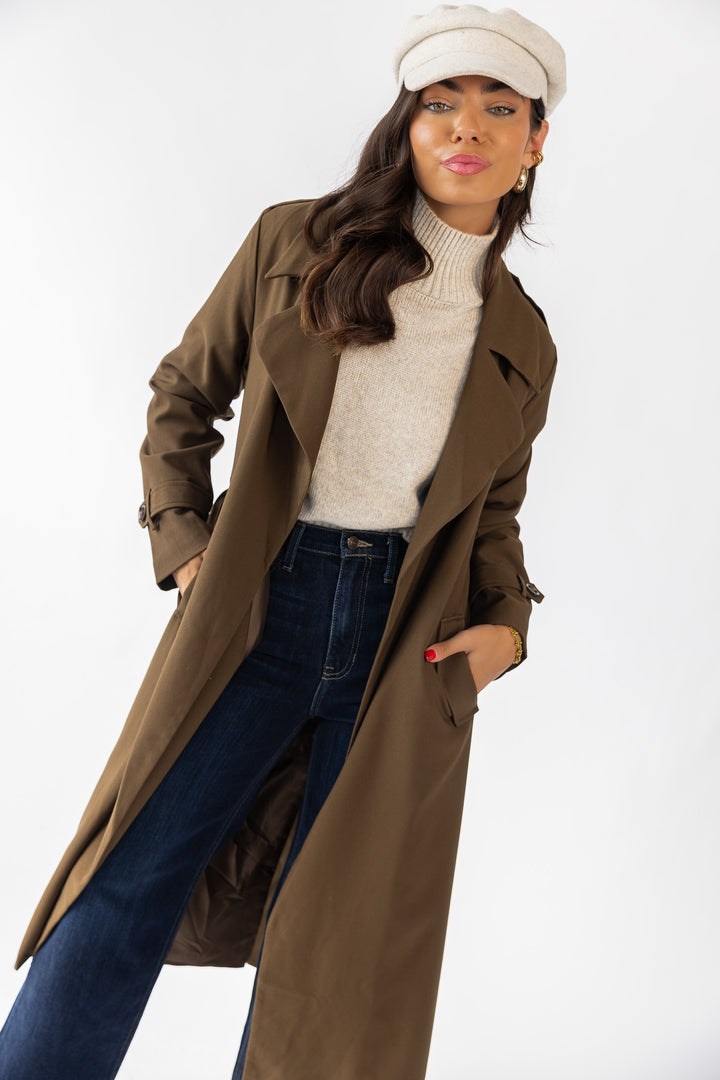 Wynn Khaki Belted Long Coat - Final Sale