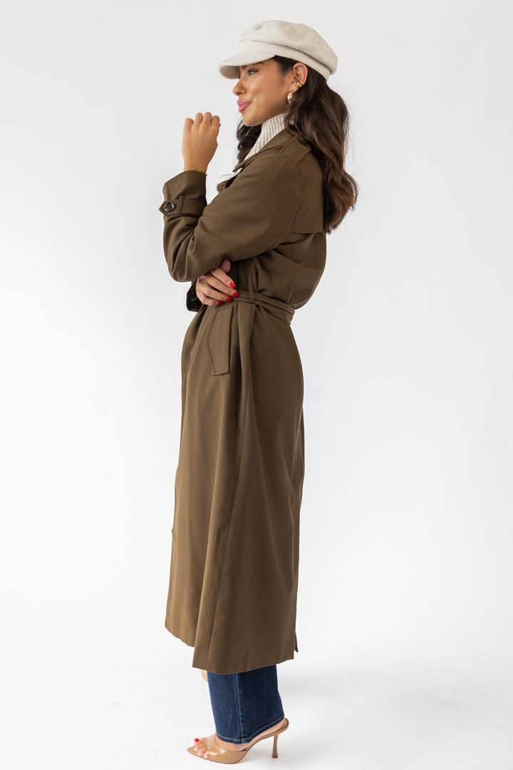 Wynn Khaki Belted Long Coat