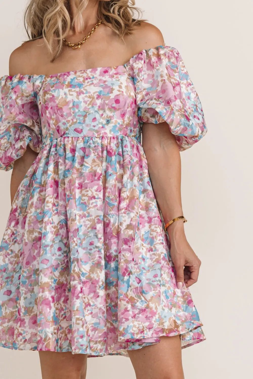 Dusty Blue Floral Bubble Hem Mini Dress– PinkBlush