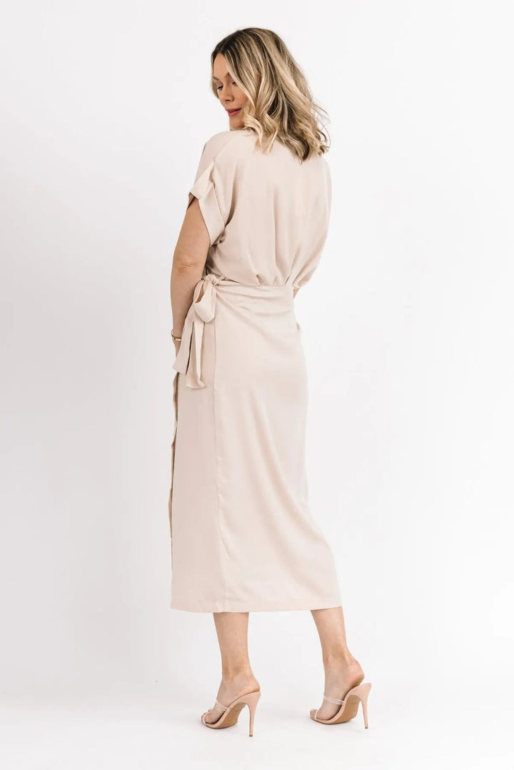 Chic Affair Ecru Satin Midi Dress - JO+CO