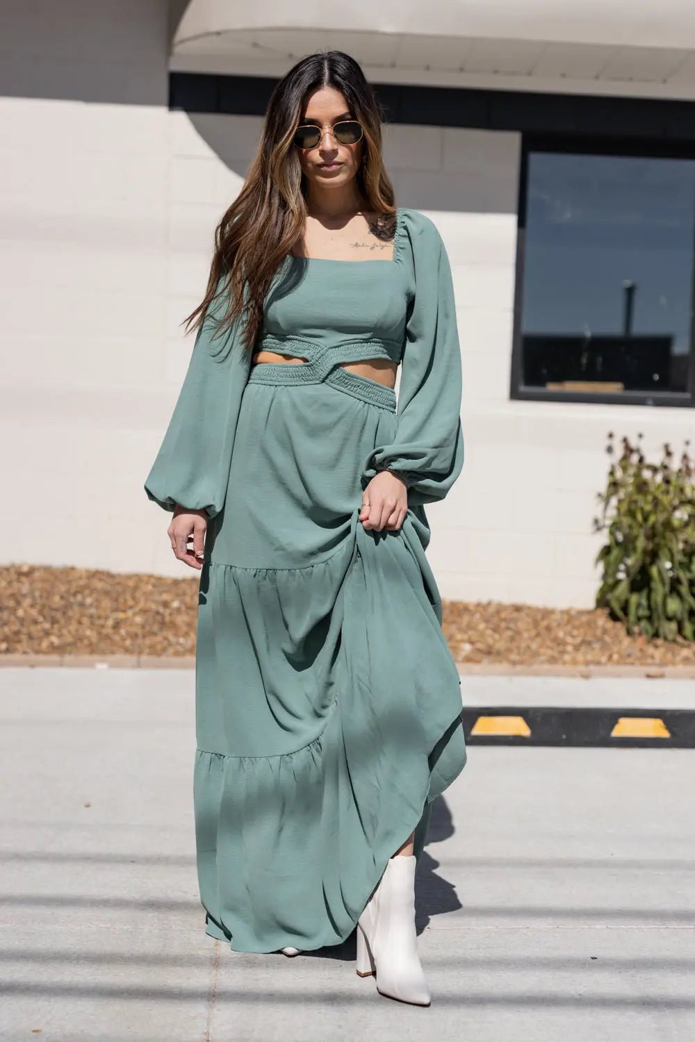 Dusty sage maxi sales dress