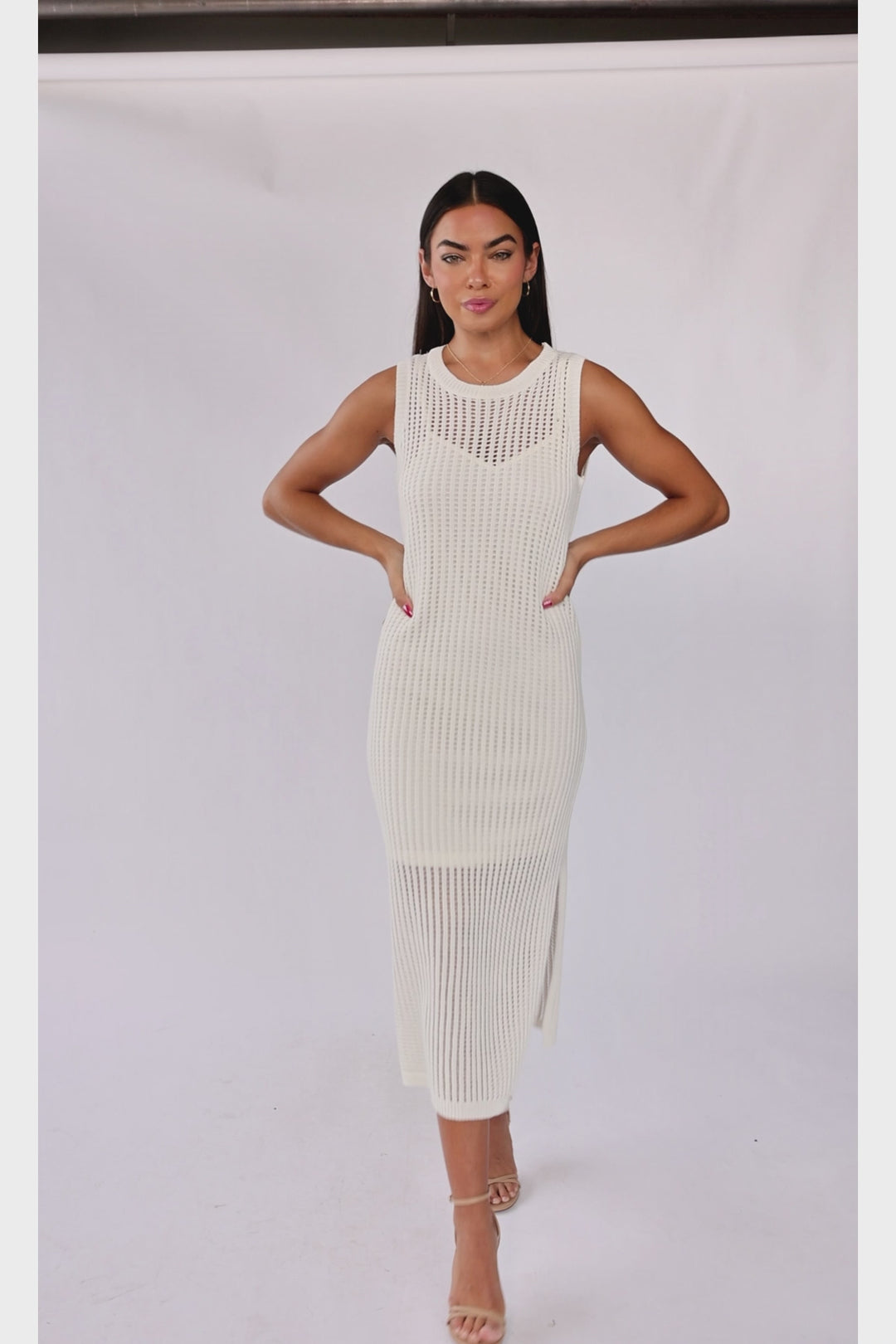 Mattie Cream Crochet Knit Maxi Dress