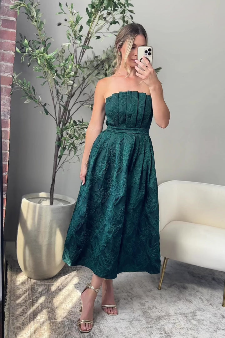 Marren Green Brocade Midi Dress - Final Sale