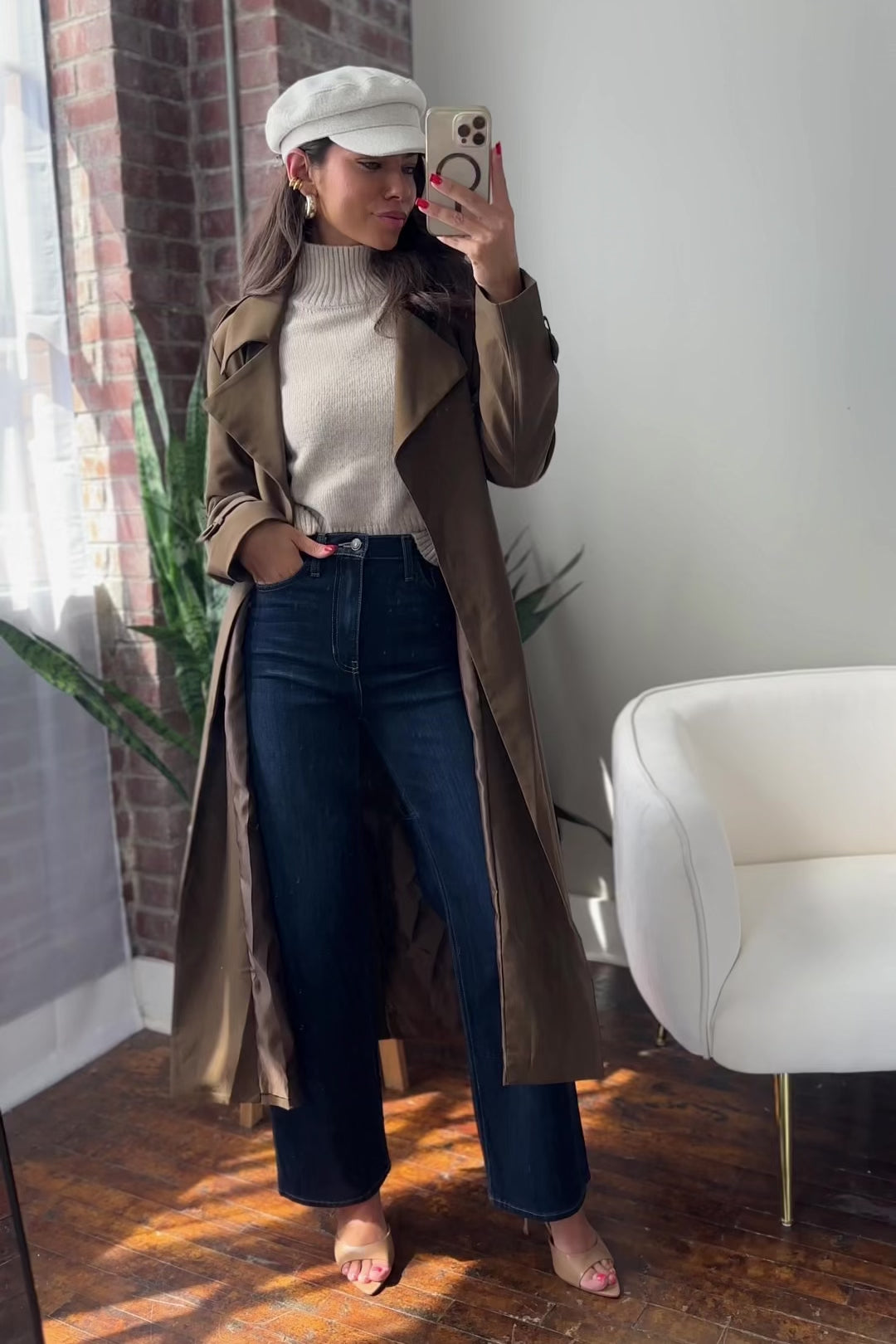 Wynn Khaki Belted Long Coat