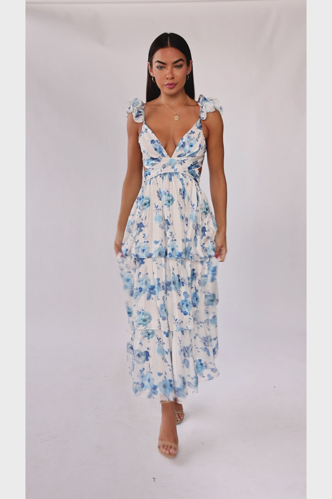 Carmen Blue Floral Maxi Dress