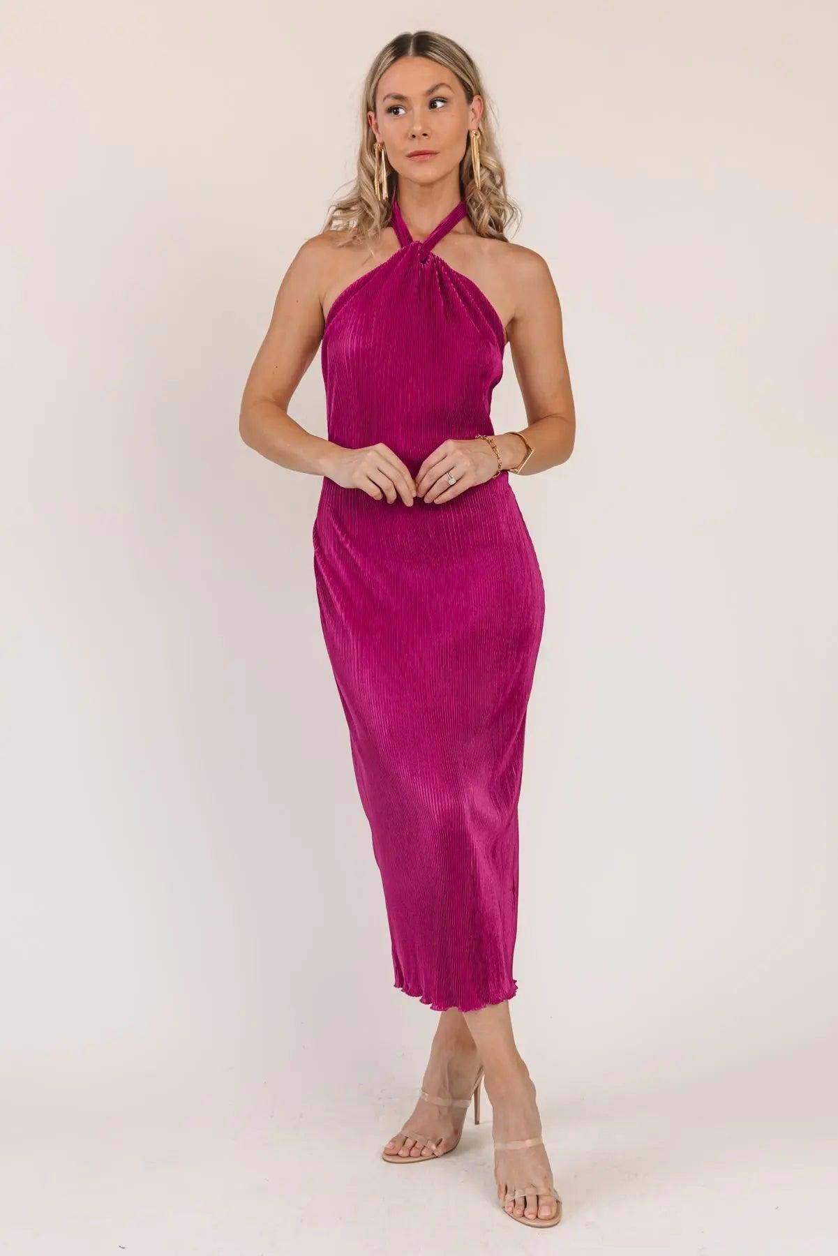 Sunset Secret Magenta Halter Midi Dress: Your Perfect Evening Companion |  JO+CO