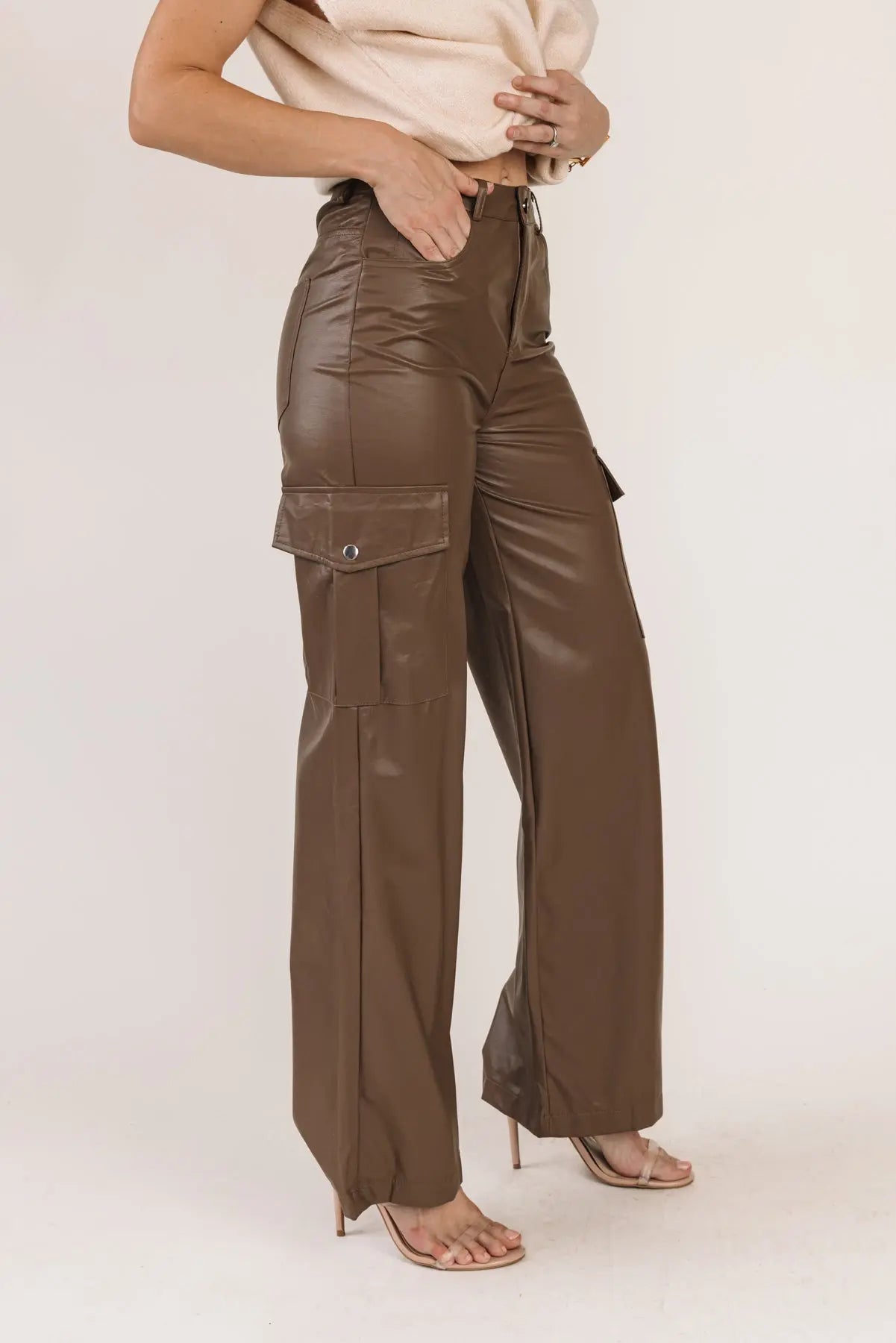 Brown Faux Leather Pants - Boutique Twenty Two