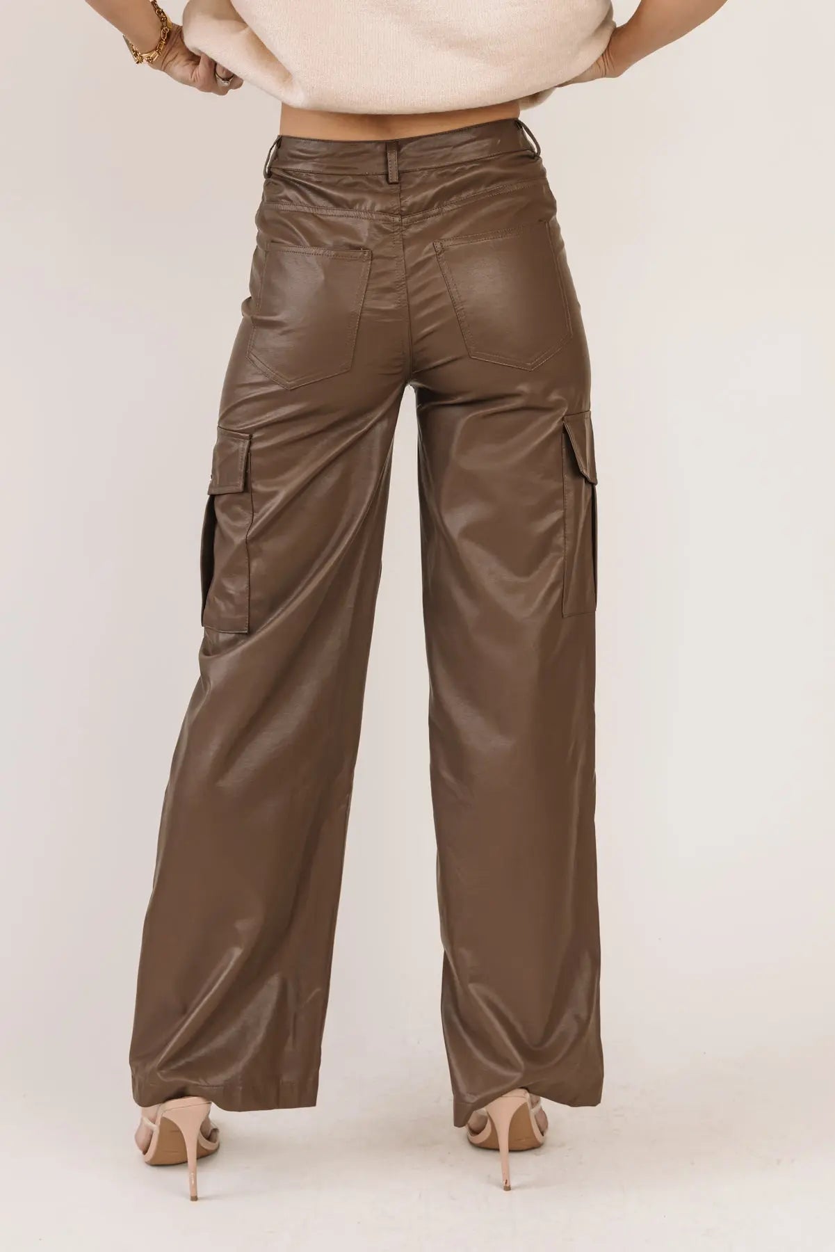 Women's Petite Leather Look Belted Straight Trousers | Boohoo UK
